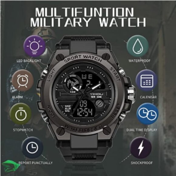 New Electronic Watch Tactical Army Wristwatch Waterproof Multi-Function Watch - Picture 6 of 8